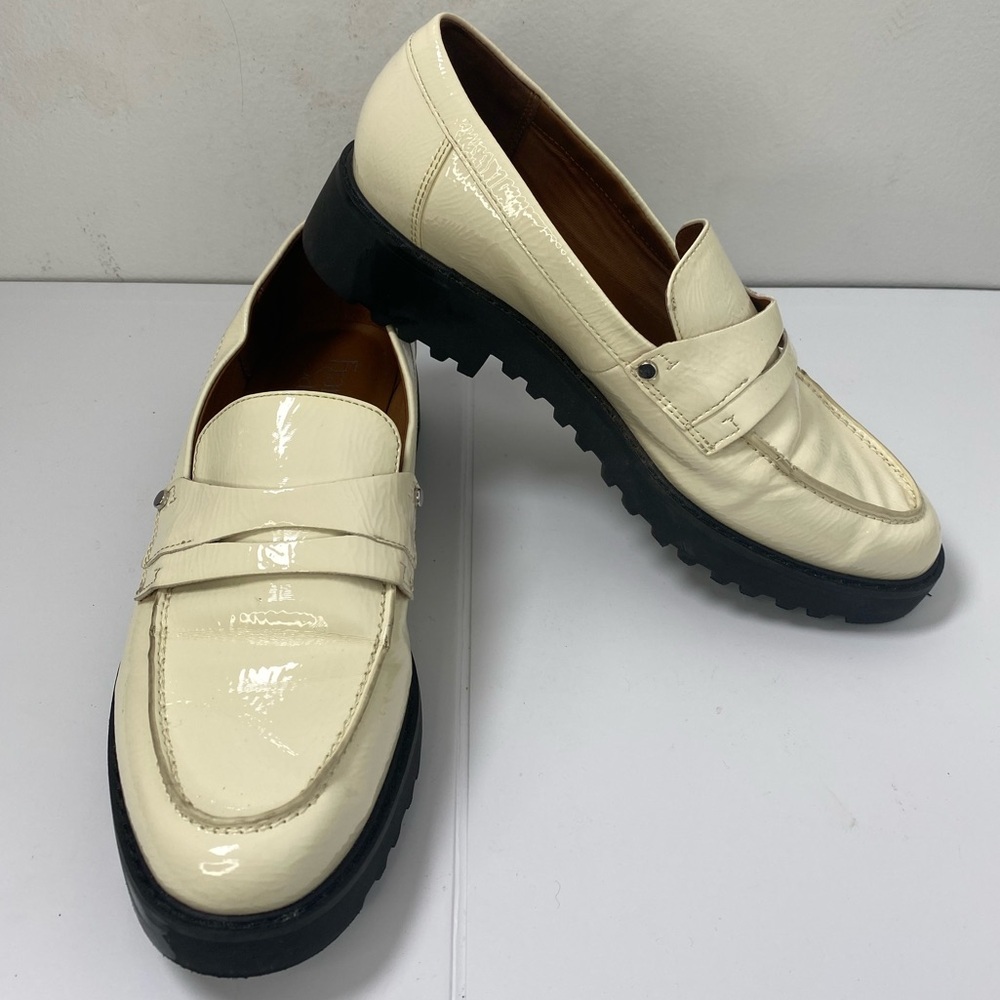 Franco Sarto Balin Lug Sole Women's Cream Patent Leather Penny Loafers
